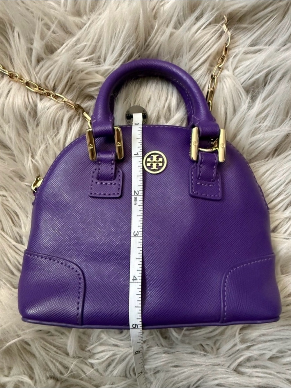 Tory Burch Purple Mini Robinson Dome Satchel Gold toned accents - Picture 11 of 12